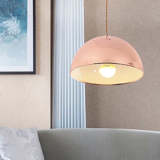 Contemporary Rose Gold Pendant Light Domed Shade 12"/16" Wide 1 Light Metallic Hanging Light for Restaurant Clearhalo 'Ceiling Lights' 'Modern Pendants' 'Modern' 'Pendant Lights' 'Pendants' Lighting' 184402