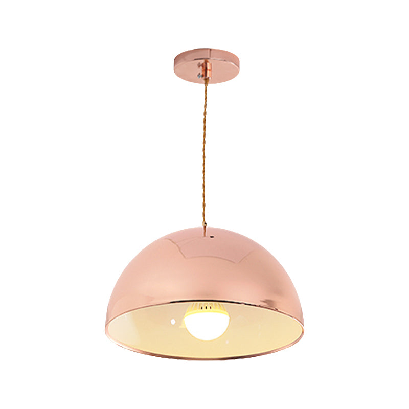 Contemporary Rose Gold Pendant Light Domed Shade 12"/16" Wide 1 Light Metallic Hanging Light for Restaurant Clearhalo 'Ceiling Lights' 'Modern Pendants' 'Modern' 'Pendant Lights' 'Pendants' Lighting' 184403