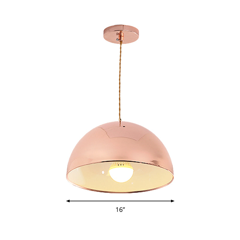 Contemporary Rose Gold Pendant Light Domed Shade 12"/16" Wide 1 Light Metallic Hanging Light for Restaurant Clearhalo 'Ceiling Lights' 'Modern Pendants' 'Modern' 'Pendant Lights' 'Pendants' Lighting' 184404