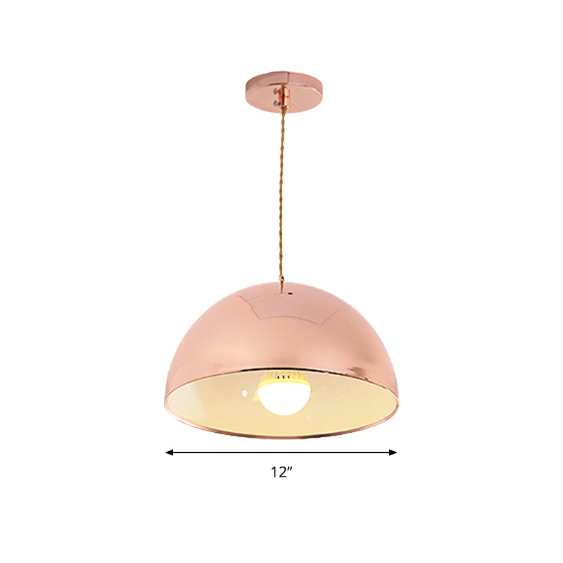 Contemporary Rose Gold Pendant Light Domed Shade 12"/16" Wide 1 Light Metallic Hanging Light for Restaurant Clearhalo 'Ceiling Lights' 'Modern Pendants' 'Modern' 'Pendant Lights' 'Pendants' Lighting' 184405