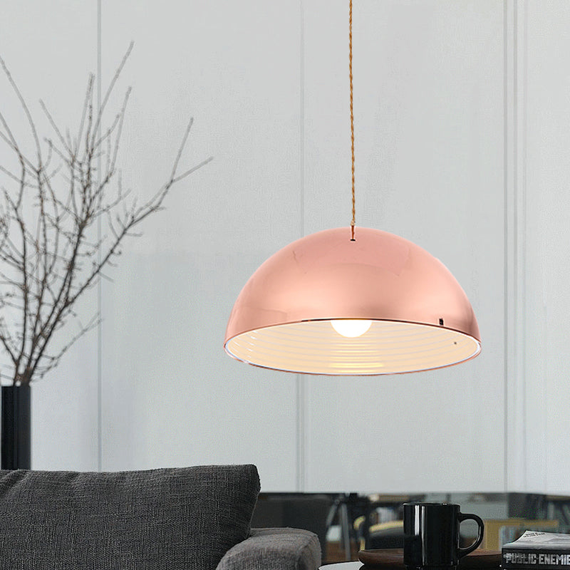 Contemporary Rose Gold Pendant Light Domed Shade 12"/16" Wide 1 Light Metallic Hanging Light for Restaurant Rose Gold B Clearhalo 'Ceiling Lights' 'Modern Pendants' 'Modern' 'Pendant Lights' 'Pendants' Lighting' 184406