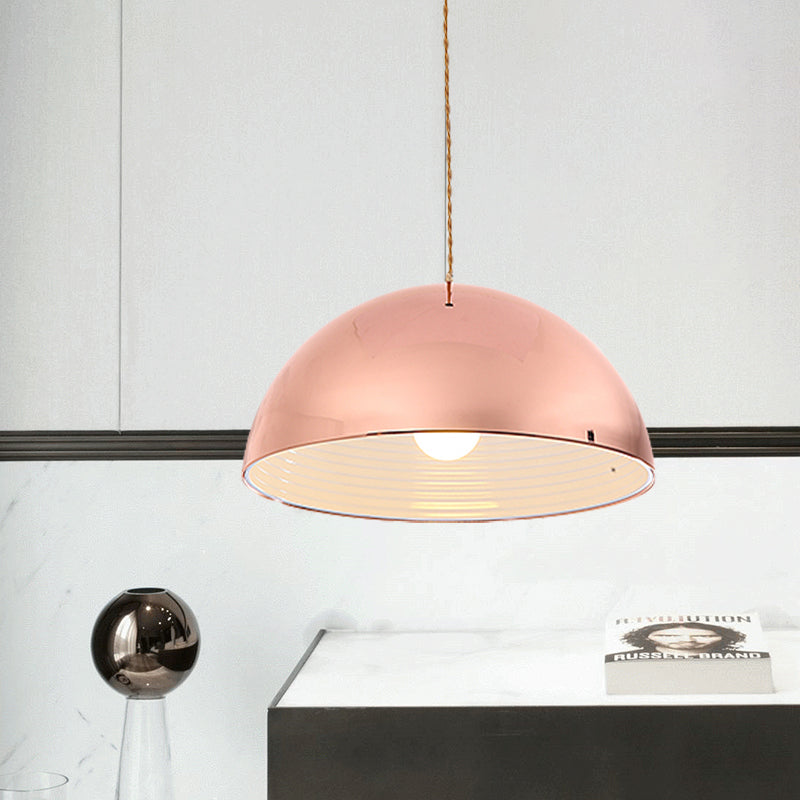 Contemporary Rose Gold Pendant Light Domed Shade 12"/16" Wide 1 Light Metallic Hanging Light for Restaurant Clearhalo 'Ceiling Lights' 'Modern Pendants' 'Modern' 'Pendant Lights' 'Pendants' Lighting' 184407