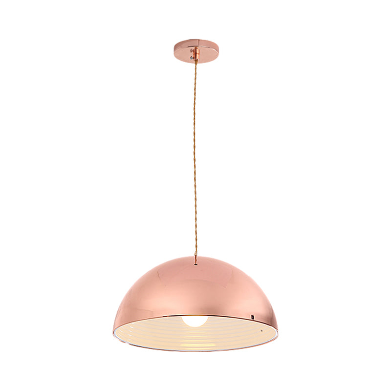 Contemporary Rose Gold Pendant Light Domed Shade 12"/16" Wide 1 Light Metallic Hanging Light for Restaurant Clearhalo 'Ceiling Lights' 'Modern Pendants' 'Modern' 'Pendant Lights' 'Pendants' Lighting' 184408