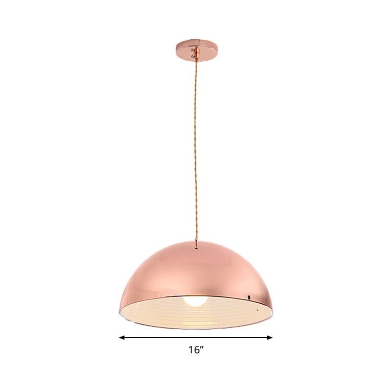 Contemporary Rose Gold Pendant Light Domed Shade 12"/16" Wide 1 Light Metallic Hanging Light for Restaurant Clearhalo 'Ceiling Lights' 'Modern Pendants' 'Modern' 'Pendant Lights' 'Pendants' Lighting' 184409