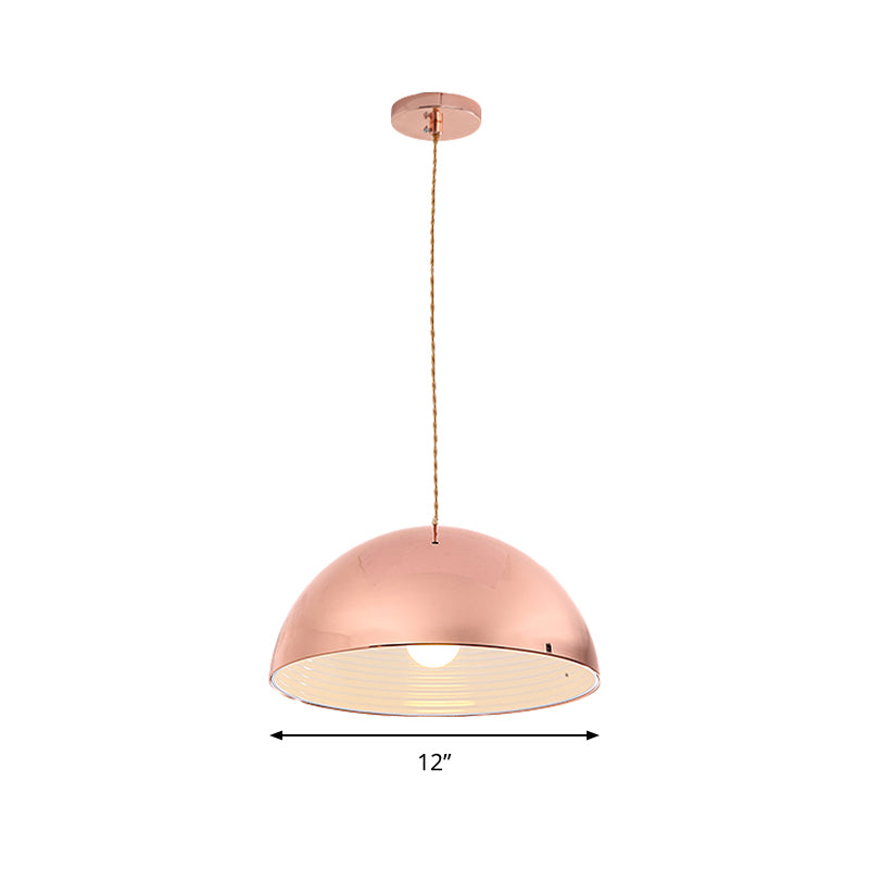 Contemporary Rose Gold Pendant Light Domed Shade 12"/16" Wide 1 Light Metallic Hanging Light for Restaurant Clearhalo 'Ceiling Lights' 'Modern Pendants' 'Modern' 'Pendant Lights' 'Pendants' Lighting' 184410