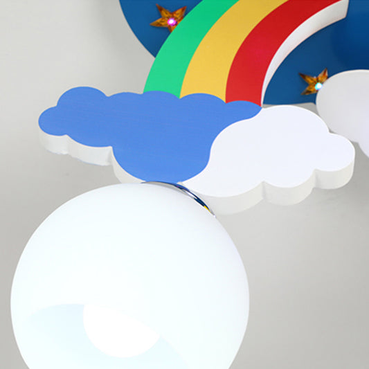 Sky Child Bedroom Flush Ceiling Light Wood 3 Lights Cartoon Ceiling Lamp with Kitten Clearhalo 'Ceiling Lights' 'Close To Ceiling Lights' 'Close to ceiling' 'Semi-flushmount' Lighting' 184524