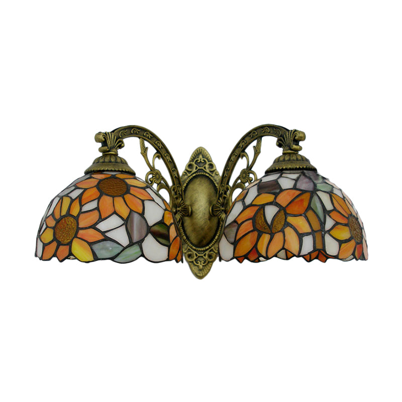 2 Lights Sunflower Wall Lighting Lodge Wall Sconce with Bowl Glass Shade in Orange/Yellow Clearhalo 'Wall Lamps & Sconces' 'Wall Lights' Lighting' 184546