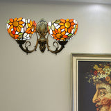 2 Lights Sunflower Wall Lighting Lodge Wall Sconce with Bowl Glass Shade in Orange/Yellow Clearhalo 'Wall Lamps & Sconces' 'Wall Lights' Lighting' 184547