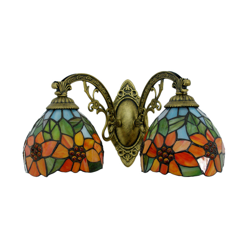 2 Lights Sunflower Wall Lighting Lodge Wall Sconce with Bowl Glass Shade in Orange/Yellow Clearhalo 'Wall Lamps & Sconces' 'Wall Lights' Lighting' 184553