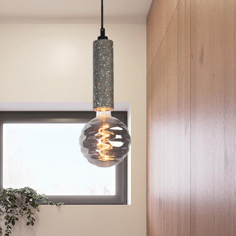 Simple Style Orb Pendant Light Dimple Glass 5" W 1 Light Hanging Lamp with Grey/White Tube Deco for Cloth Shop Grey Clearhalo 'Ceiling Lights' 'Modern Pendants' 'Modern' 'Pendant Lights' 'Pendants' Lighting' 184578