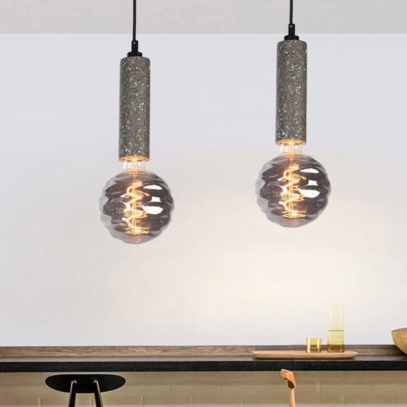 Simple Style Orb Pendant Light Dimple Glass 5" W 1 Light Hanging Lamp with Grey/White Tube Deco for Cloth Shop Clearhalo 'Ceiling Lights' 'Modern Pendants' 'Modern' 'Pendant Lights' 'Pendants' Lighting' 184579