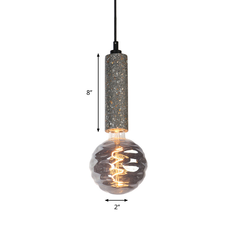 Simple Style Orb Pendant Light Dimple Glass 5" W 1 Light Hanging Lamp with Grey/White Tube Deco for Cloth Shop Clearhalo 'Ceiling Lights' 'Modern Pendants' 'Modern' 'Pendant Lights' 'Pendants' Lighting' 184581