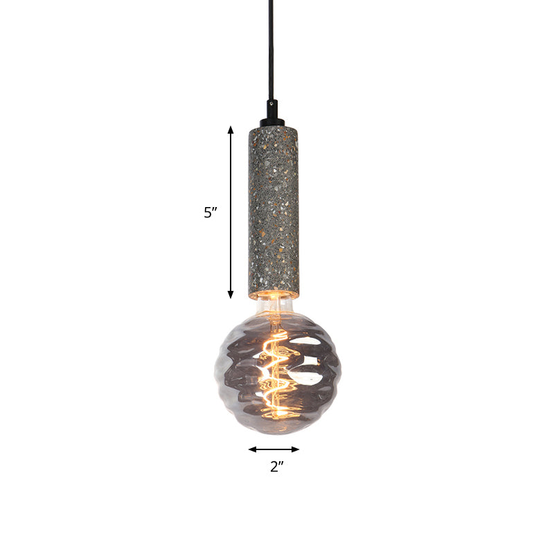 Simple Style Orb Pendant Light Dimple Glass 5" W 1 Light Hanging Lamp with Grey/White Tube Deco for Cloth Shop Clearhalo 'Ceiling Lights' 'Modern Pendants' 'Modern' 'Pendant Lights' 'Pendants' Lighting' 184582