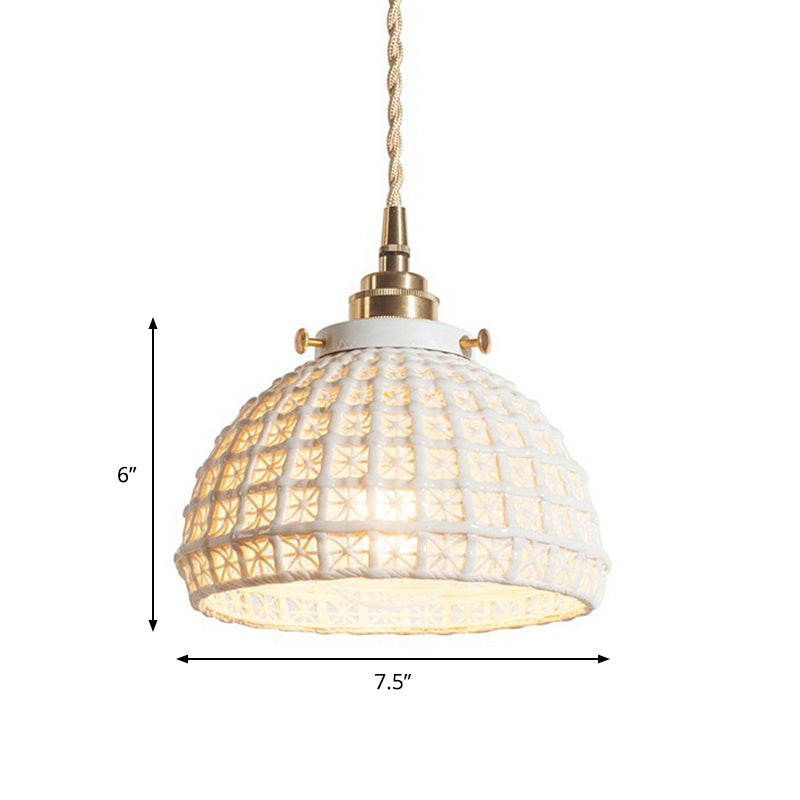 Modern Domed Basket Pendant Lamp Ceramics 1 Head White Hanging Lamp for Kitchen Hallway Clearhalo 'Ceiling Lights' 'Modern Pendants' 'Modern' 'Pendant Lights' 'Pendants' Lighting' 184643