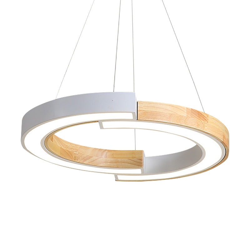 15"/19" Wide Black/White Ring Suspension Light Nordic Style Wood Hanging Lamp for Bedroom Restaurant Clearhalo 'Ceiling Lights' 'Modern Pendants' 'Modern' 'Pendant Lights' 'Pendants' Lighting' 184686