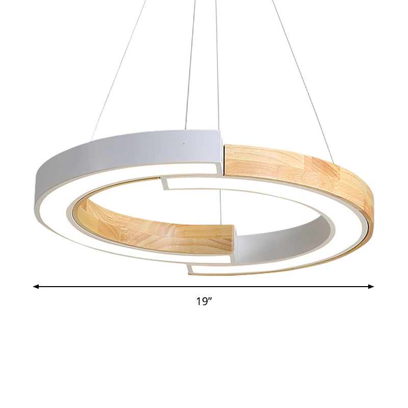 15"/19" Wide Black/White Ring Suspension Light Nordic Style Wood Hanging Lamp for Bedroom Restaurant Clearhalo 'Ceiling Lights' 'Modern Pendants' 'Modern' 'Pendant Lights' 'Pendants' Lighting' 184688