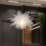 1 Light Floral Theme Pendant Lighting Modern Pretty Fabric Hanging Light in White for Bedroom Clearhalo 'Ceiling Lights' 'Modern Pendants' 'Modern' 'Pendant Lights' 'Pendants' Lighting' 184703