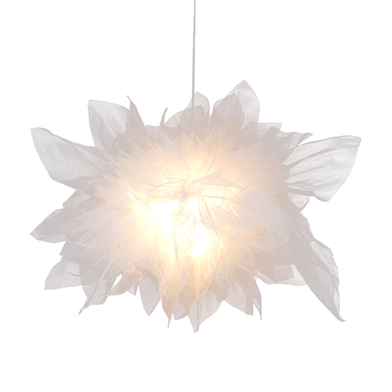 1 Light Floral Theme Pendant Lighting Modern Pretty Fabric Hanging Light in White for Bedroom Clearhalo 'Ceiling Lights' 'Modern Pendants' 'Modern' 'Pendant Lights' 'Pendants' Lighting' 184704