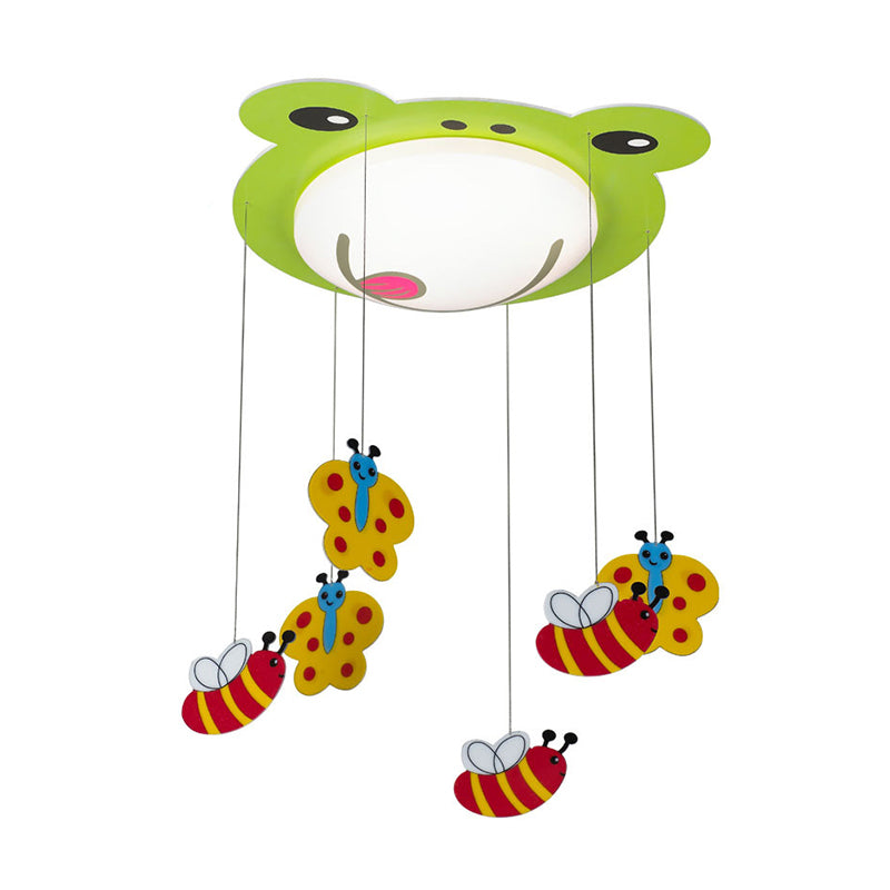 Acrylic Fog Flush Mount Light with Butterfly & Bee Cartoon Ceiling Lamp in Green for Baby Bedroom Clearhalo 'Ceiling Lights' 'Close To Ceiling Lights' 'Close to ceiling' 'Flush mount' Lighting' 184731