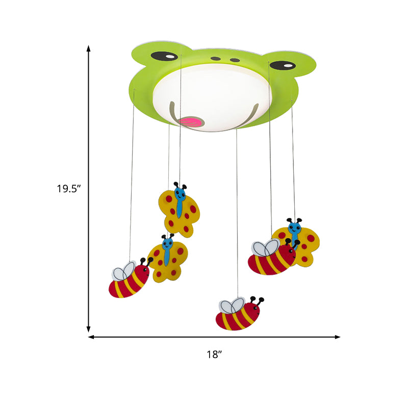 Acrylic Fog Flush Mount Light with Butterfly & Bee Cartoon Ceiling Lamp in Green for Baby Bedroom Clearhalo 'Ceiling Lights' 'Close To Ceiling Lights' 'Close to ceiling' 'Flush mount' Lighting' 184732