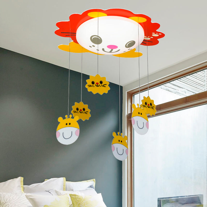 Kindergarten Sun Ceiling Mount Light with Ox & Kitten Acrylic Lovely Red Ceiling Lamp Red Clearhalo 'Ceiling Lights' 'Close To Ceiling Lights' 'Close to ceiling' 'Flush mount' Lighting' 184737