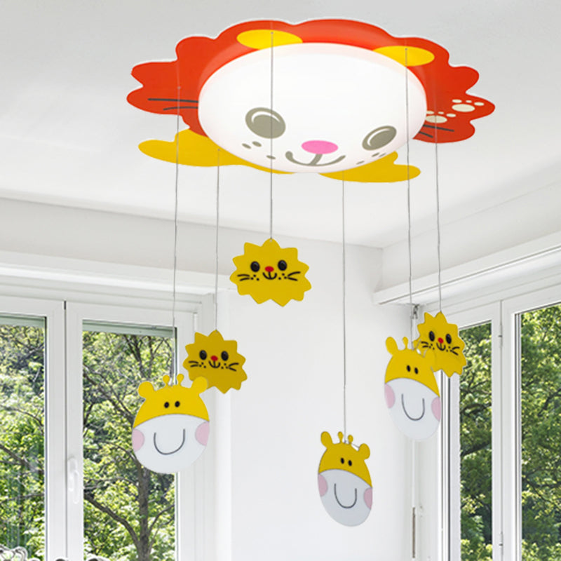 Kindergarten Sun Ceiling Mount Light with Ox & Kitten Acrylic Lovely Red Ceiling Lamp Clearhalo 'Ceiling Lights' 'Close To Ceiling Lights' 'Close to ceiling' 'Flush mount' Lighting' 184738