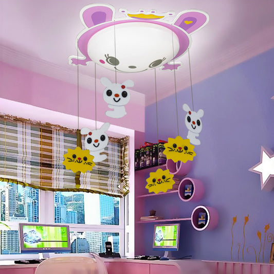 Kids Bunny Ceiling Lamp with Kitten Acrylic Flush Ceiling Light in Pink for Nursing Room Pink Clearhalo 'Ceiling Lights' 'Close To Ceiling Lights' 'Close to ceiling' 'Flush mount' Lighting' 184749