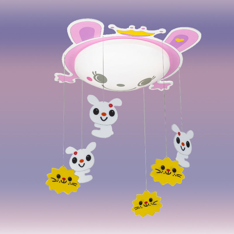 Kids Bunny Ceiling Lamp with Kitten Acrylic Flush Ceiling Light in Pink for Nursing Room Clearhalo 'Ceiling Lights' 'Close To Ceiling Lights' 'Close to ceiling' 'Flush mount' Lighting' 184750