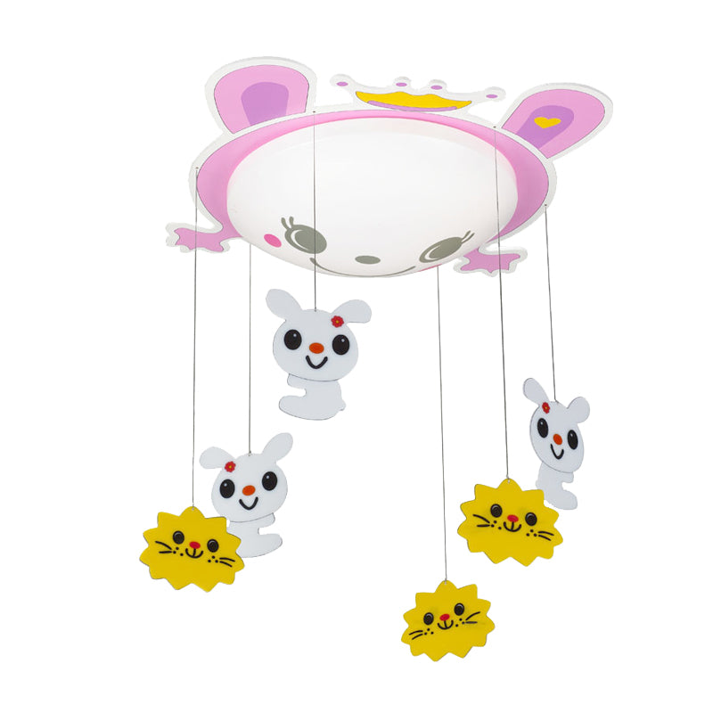 Kids Bunny Ceiling Lamp with Kitten Acrylic Flush Ceiling Light in Pink for Nursing Room Clearhalo 'Ceiling Lights' 'Close To Ceiling Lights' 'Close to ceiling' 'Flush mount' Lighting' 184751