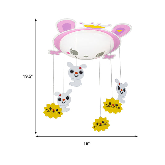 Kids Bunny Ceiling Lamp with Kitten Acrylic Flush Ceiling Light in Pink for Nursing Room Clearhalo 'Ceiling Lights' 'Close To Ceiling Lights' 'Close to ceiling' 'Flush mount' Lighting' 184752