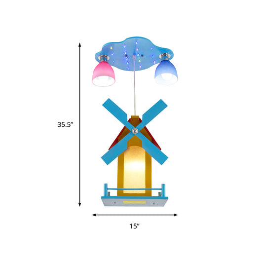 Cartoon House Ceiling Light with Windmill Metal 3 Lights Blue Semi Flush Light for Shop Clearhalo 'Ceiling Lights' 'Close To Ceiling Lights' 'Close to ceiling' 'Semi-flushmount' Lighting' 184756