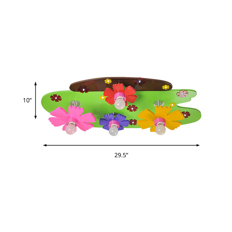 Colorful Flower Ceiling Light Four Heads Cartoon Wood Flush Mount Light for Girls Bedroom Clearhalo 'Ceiling Lights' 'Close To Ceiling Lights' 'Close to ceiling' 'Flush mount' Lighting' 184761