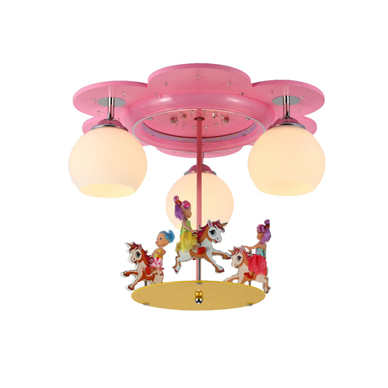 3 Lights Carousel Flush Mount Light Lovely Metal Ceiling Lamp in Pink for Child Bedroom Clearhalo 'Ceiling Lights' 'Close To Ceiling Lights' 'Close to ceiling' 'Flush mount' Lighting' 184782