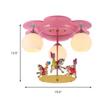 3 Lights Carousel Flush Mount Light Lovely Metal Ceiling Lamp in Pink for Child Bedroom Clearhalo 'Ceiling Lights' 'Close To Ceiling Lights' 'Close to ceiling' 'Flush mount' Lighting' 184783