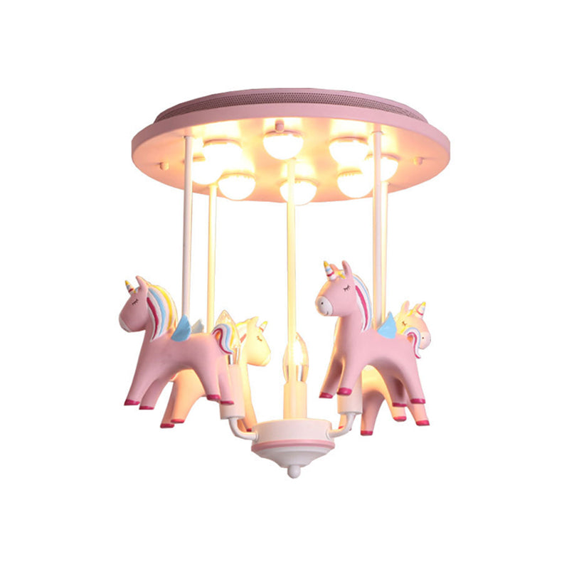 Merry-go-Round Kindergarten Semi Flush Ceiling Light Resin Kids Ceiling Lamp in Pink Finish Clearhalo 'Ceiling Lights' 'Close To Ceiling Lights' 'Close to ceiling' 'Flush mount' Lighting' 184786