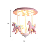 Merry-go-Round Kindergarten Semi Flush Ceiling Light Resin Kids Ceiling Lamp in Pink Finish Clearhalo 'Ceiling Lights' 'Close To Ceiling Lights' 'Close to ceiling' 'Flush mount' Lighting' 184787