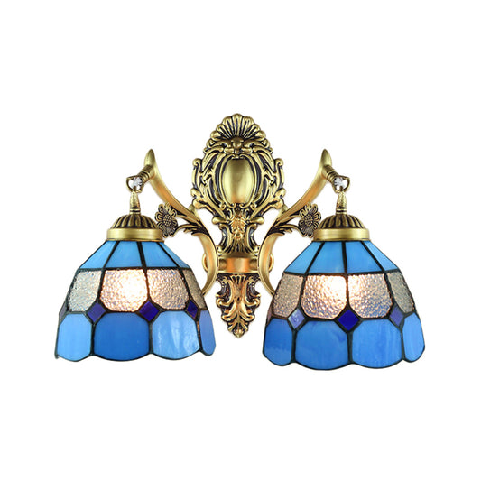 Multicolored Scalloped Shade Wall Lamp Retro Style Stained Glass 2 Heads Wall Fixture Light for Dining Room Clearhalo 'Wall Lamps & Sconces' 'Wall Lights' Lighting' 184813