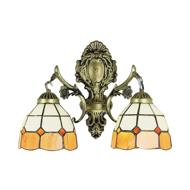 Multicolored Scalloped Shade Wall Lamp Retro Style Stained Glass 2 Heads Wall Fixture Light for Dining Room Clearhalo 'Wall Lamps & Sconces' 'Wall Lights' Lighting' 184816