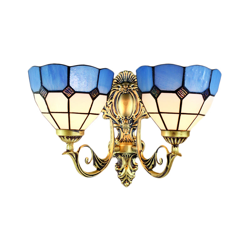 Multicolored Scalloped Shade Wall Lamp Retro Style Stained Glass 2 Heads Wall Fixture Light for Dining Room Clearhalo 'Wall Lamps & Sconces' 'Wall Lights' Lighting' 184819