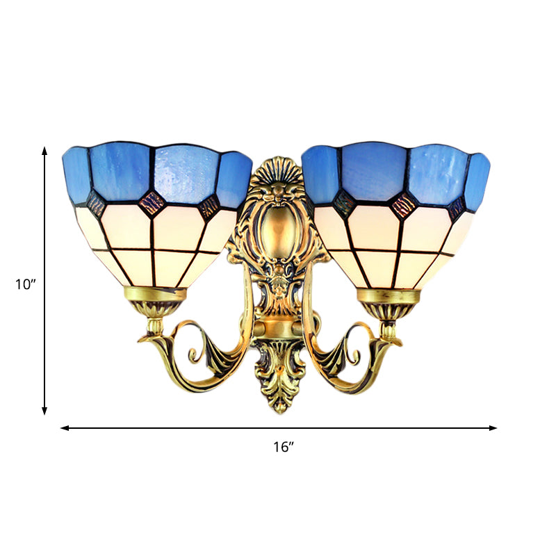 Multicolored Scalloped Shade Wall Lamp Retro Style Stained Glass 2 Heads Wall Fixture Light for Dining Room Clearhalo 'Wall Lamps & Sconces' 'Wall Lights' Lighting' 184821