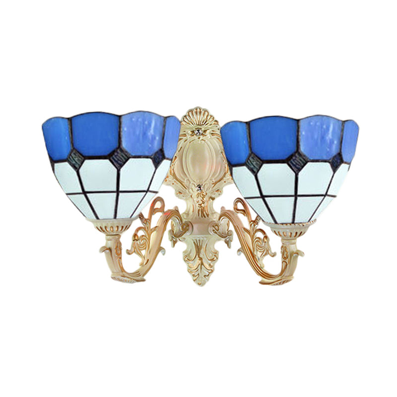 Multicolored Scalloped Shade Wall Lamp Retro Style Stained Glass 2 Heads Wall Fixture Light for Dining Room Clearhalo 'Wall Lamps & Sconces' 'Wall Lights' Lighting' 184824