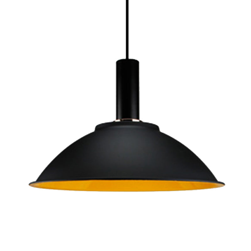 Contemporary Bowl Pendant Light 11"/14" Wide 1 Bulb Aluminum Hanging Light for Gallery Factory Black-Yellow Clearhalo 'Ceiling Lights' 'Modern Pendants' 'Modern' 'Pendant Lights' 'Pendants' Lighting' 184889