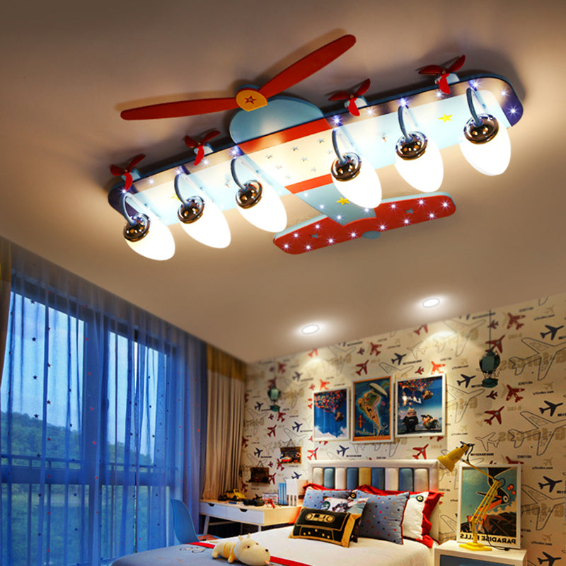 Wood Propeller Plane Flush Mount Light Baby Bedroom Cartoon Ceiling Light in Blue Clearhalo 'Ceiling Lights' 'Close To Ceiling Lights' 'Close to ceiling' 'Flush mount' Lighting' 184916