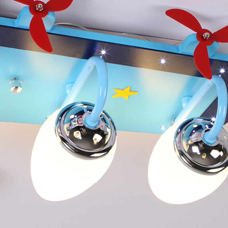 Wood Propeller Plane Flush Mount Light Baby Bedroom Cartoon Ceiling Light in Blue Clearhalo 'Ceiling Lights' 'Close To Ceiling Lights' 'Close to ceiling' 'Flush mount' Lighting' 184923