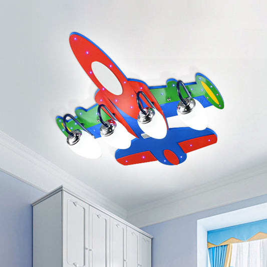 Fighter Airplane Semi Ceiling Mount Light 4 Bulbs Modern Wood Ceiling Fixture for Kindergarten Clearhalo 'Ceiling Lights' 'Close To Ceiling Lights' 'Close to ceiling' 'Flush mount' Lighting' 184938