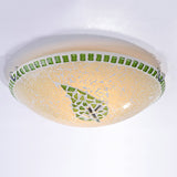 2 Lights Round Ceiling Light Fixture Retro Style Stained Glass Flushmount Light with Leaf Pattern in Green Clearhalo 'Ceiling Lights' 'Close To Ceiling Lights' 'Close to ceiling' 'Flush mount' Lighting' 184941