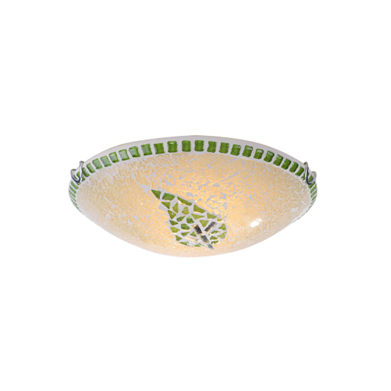 2 Lights Round Ceiling Light Fixture Retro Style Stained Glass Flushmount Light with Leaf Pattern in Green Clearhalo 'Ceiling Lights' 'Close To Ceiling Lights' 'Close to ceiling' 'Flush mount' Lighting' 184942