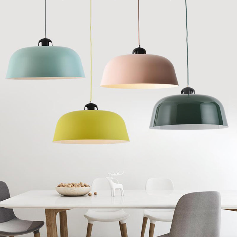 Macaron Barn Shape Hanging Pendant Light 1 Light Metal Ceiling Lamp in Blue/Green/Yellow/Pink for Nursing Room Bathroom Clearhalo 'Ceiling Lights' 'Modern Pendants' 'Modern' 'Pendant Lights' 'Pendants' Lighting' 184961