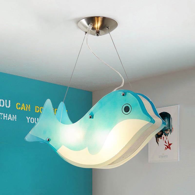 Modern Fish Hanging Light Metal Two Lights Blue Ceiling Pendant for Girls Bedroom Clearhalo 'Ceiling Lights' 'Pendant Lights' 'Pendants' Lighting' 185016