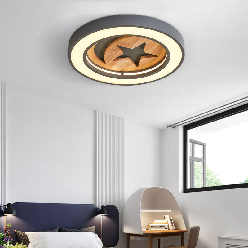 Slim Circle Kid Bedroom Ceiling Mount Light Acrylic Modern LED Ceiling Lamp with Star Grey Clearhalo 'Ceiling Lights' 'Close To Ceiling Lights' 'Close to ceiling' 'Flush mount' Lighting' 185081